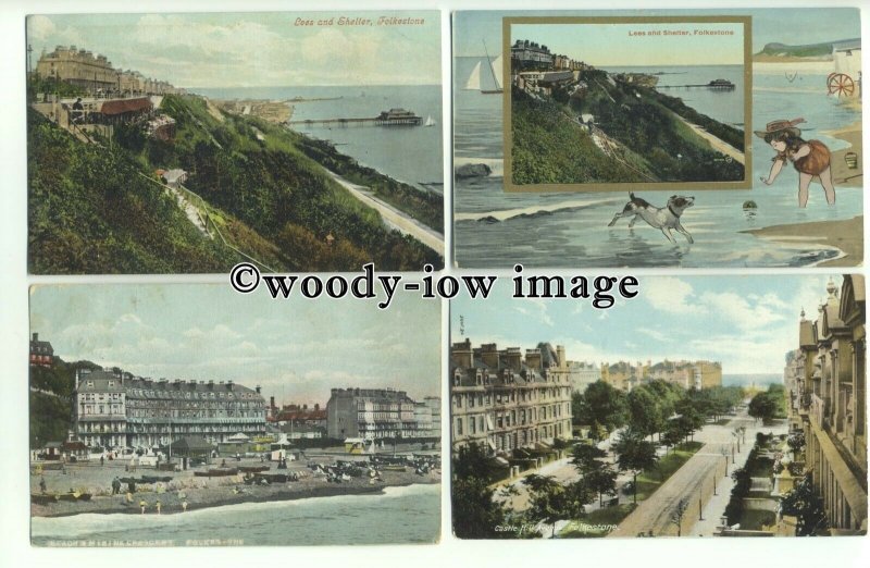 tp9615 - Kent - Four Cards, Various Views of Folkestone Beach & Town - postcard