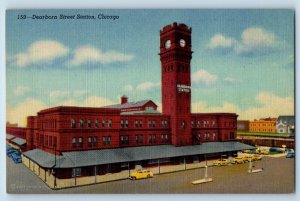 Chicago Illinois IL Postcard Dearborn Street Station Depot Station Building Cars