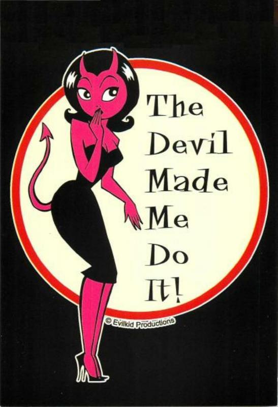 The Devil Made Me Do It Woman in Little Black Dress Humor Postcard