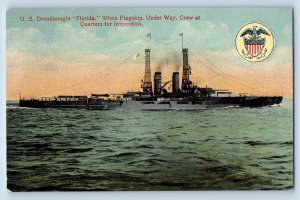Florida Postcard US Dreadnought Flagship Under Way Steamer 1910 Vintage Antique