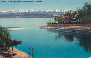 Switzerland navigation & sailing topic postcard Neuchatel lake mountain boats