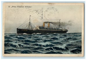 1911 Norddeutscher Lloyd Bremen, D Prinz Friedrich Wilhelm Postcard 