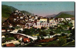 Old Postcard Corsica Corte Corsica The city and the river