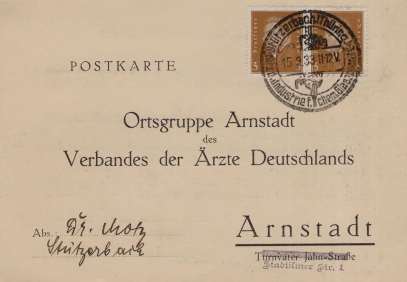 Arnstadt Federation Of German Doctors Antique 1920s Postcard