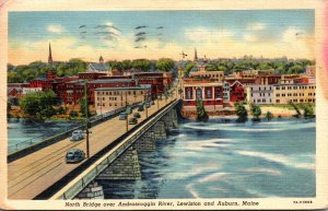 Maine Lewiston North Bridge Over Androscoggin River 1941 Curteich