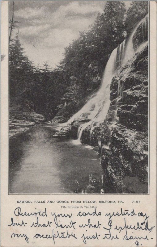 Postcard Sawkill Falls + Gorge Below Milford PA