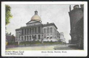 State House, Boston, Massachusetts, Early Postcard with Zeno Chewing Gum Ad