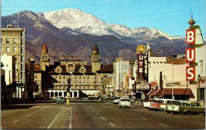 Vtg 1960s Pikes Peak Avenue In Downtown Colorado Springs Colorado CO Postcard