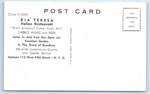 NEW YORK CITY, NY ~ Italian Restaurant ZIA TERESA Interior c1950s Postcard