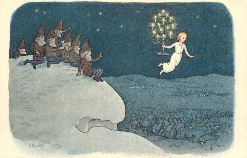 Artist E. Kreidolf dwarf gnomes Christmas fantasy Pro Juventute Switzerland 1918