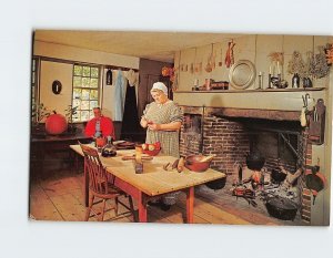 Postcard A farm housewife in the kitchen Pliny Freeman farmhouse MA USA