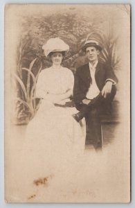 Elgin Illinois RPPC Newlyweds Roy & Grace Phillips 1909 Photo Postcard Q21