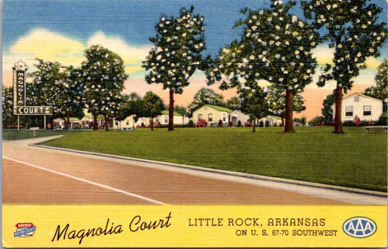 Linen Postcard Magnolia Court U.S. 67-70 in Little Rock, Arkansas