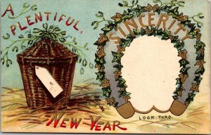 Two New Year LOOK THROUGH Postcards Prosperity Sincerity~3225