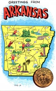 Arkansas Greetings With Map and State Seal