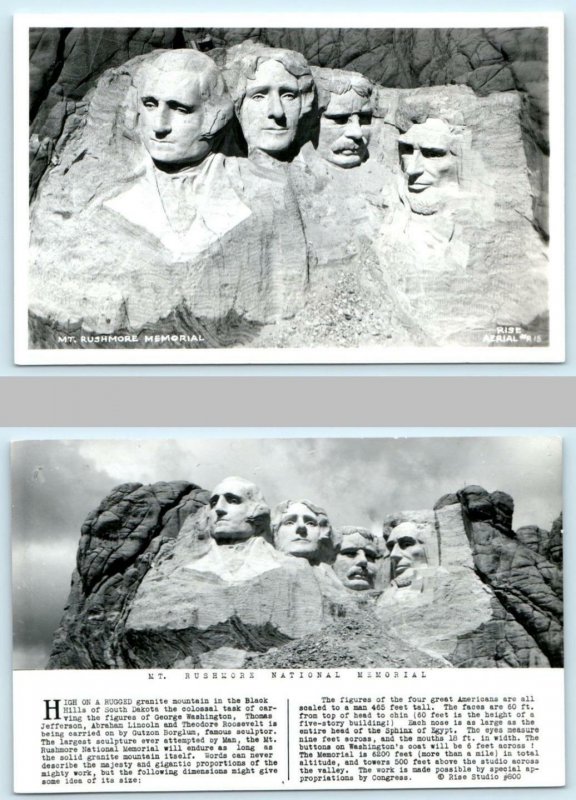 2 RPPC Postcards BLACK HILLS, South Dakota MOUNT RUSHMORE MEMORIAL Rise Photos