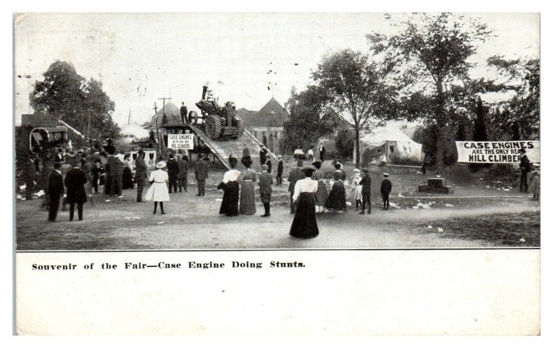 1907 Wisconsin State Fair? Case Engine Steam Tractor Stunts Postcard *5O1