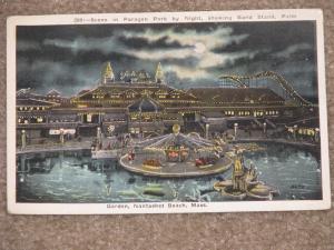 Scene in Paragon Park by Night,  Nantasket Beach, Mass., unused vintage card