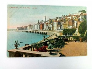 Vintage Postcard 1910's Menton La Vieille Ville France Water and Town Scene