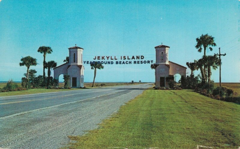 USA Main Entrance to Jekyll Island Georgia Vintage Postcard 07.73 