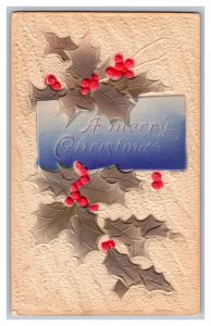 c1914 Postcard A Merry Christmas Vintage Standard View Embossed Card Holly