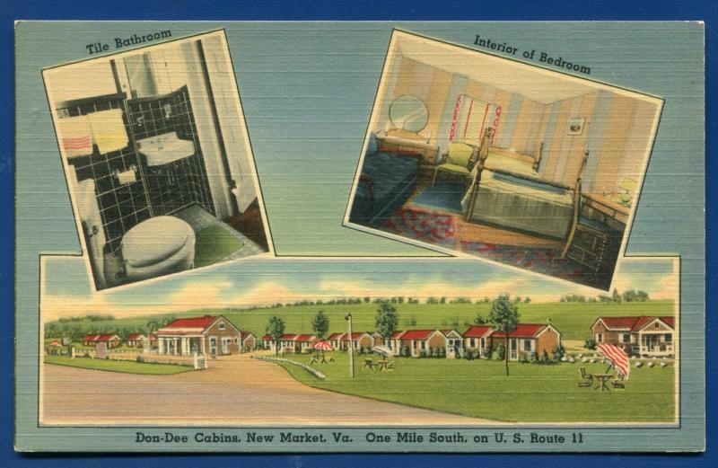 Don Dee Cabins New Market Virginia va old linen postcard #1