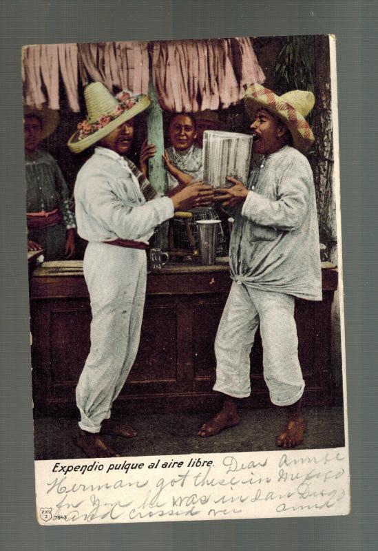 1920s Mexico Real Picture RPPC Postcard Pulque Stand Men Drinking