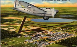 Linen Postcard Aerial View of Orlando Air Base in Orland, Florida