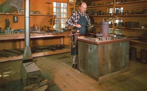 Vintage Postcard The Tinsmith at Work in His Shop Sturbridge Massachusetts MA