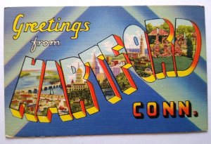 Greetings From Hartford Connecticut Postcard Large Big Letter 1941 Colourpicture