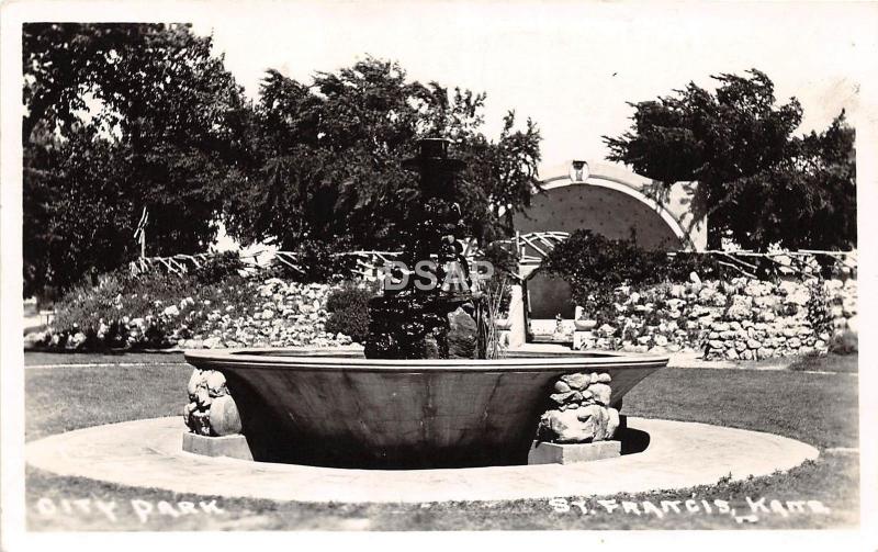 A29/ St Francis Kansas Ks Real Photo RPPC Postcard City Park Fountain