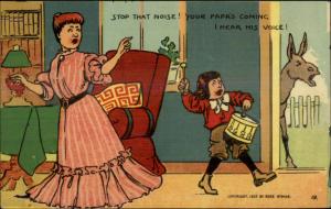 Boy Bangs Drum - Braying Mule Mistaken For Father - Rose Hyman Postcard