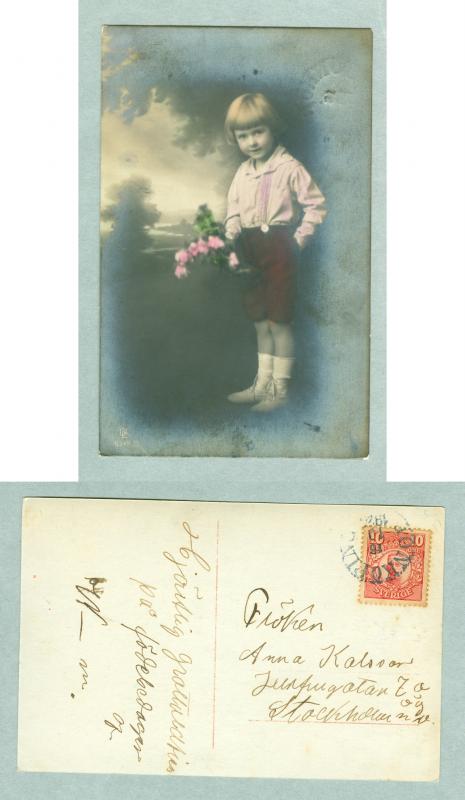 Sweden.1926. Congratulation. Girl with Flowers. Postal Used