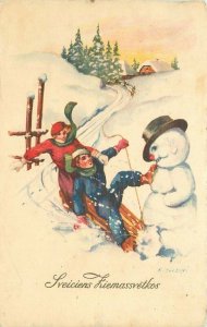 Artist impression Merry Christmas Snowman Water Sports Comic Humor 12158