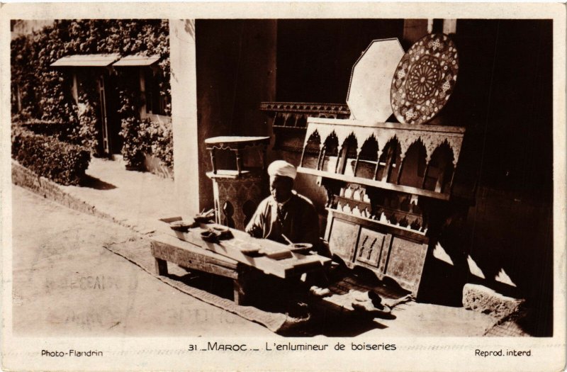 PC CPA MOROCCO, FLANDRIN 31, L'ENLUMINEUR, VINTAGE REAL PHOTO POSTCARD (b12117)