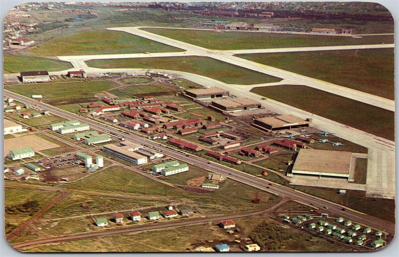 Postcard Edmonton Alberta Aerial View of Municipal Airport Home of 418 Squadron