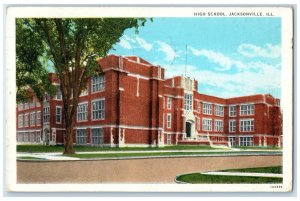 1935 View of High School Jacksonville Illinois IL Vintage Posted Postcard