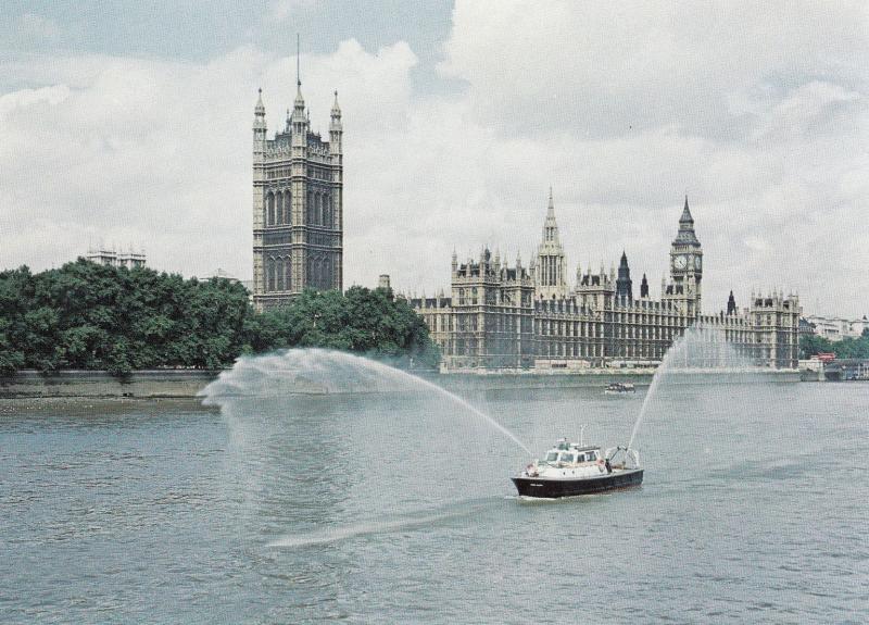 Fireboat Fire Hawk London Shoreham Giant Spray Jet Engine Brigade Postcard