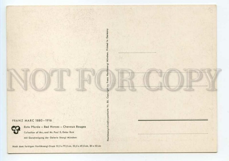 490688 GERMANY expressionism Franz Marc Red Horses Old postcard