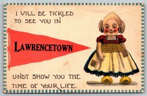 Lawrencetown Massachusetts  Tickled To See You  Pennant Postcard  c1912