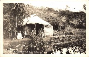 Hawaii HI Natives Thatch Roof Home Taro Patch Real Photo Postcard