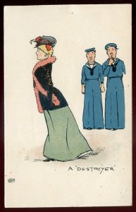 h2593 - MILITARY HUMOR Postcard 1910s Jack Tar Series. Destroyer