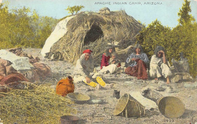 APACHE INDIAN CAMP Arizona Native Americana Benham Co. c1910s Vintage Postcard