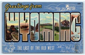 Large Letter Linen Greetings From WYOMING ~ OLD WEST~ 1941  Curt Teich Postcard