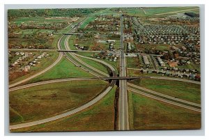 Vintage 1960's Postcard Aerial View of the New York Thruway Tri Level Bridge