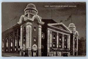 c1910 Denver Colorado CO Vintage Postcard Auditorium Night View Front Building
