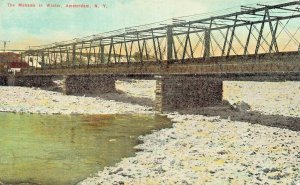 AMSTERDAM NY NEW YORK~MOHAWK RIVER IN WINTER-ICE DAM~1919 POSTCARD