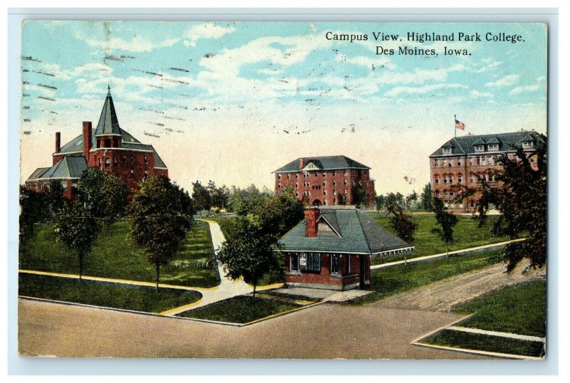 1922 Campus View Highland Park College Des Moines Iowa IA Vintage Postcard 