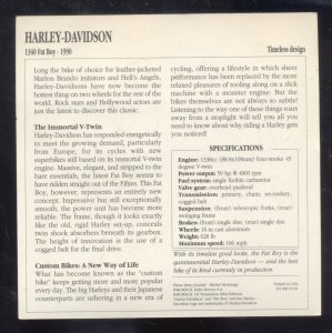 1990 HARLEY DAVIDSON 1340 FAT BOY TOURING MOTORCYCLE ADVERTISING CARD