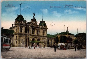 VINTAGE POSTCARD THE MAIN RAILWAY STATION AT MAINZ GERMANY c. 1910